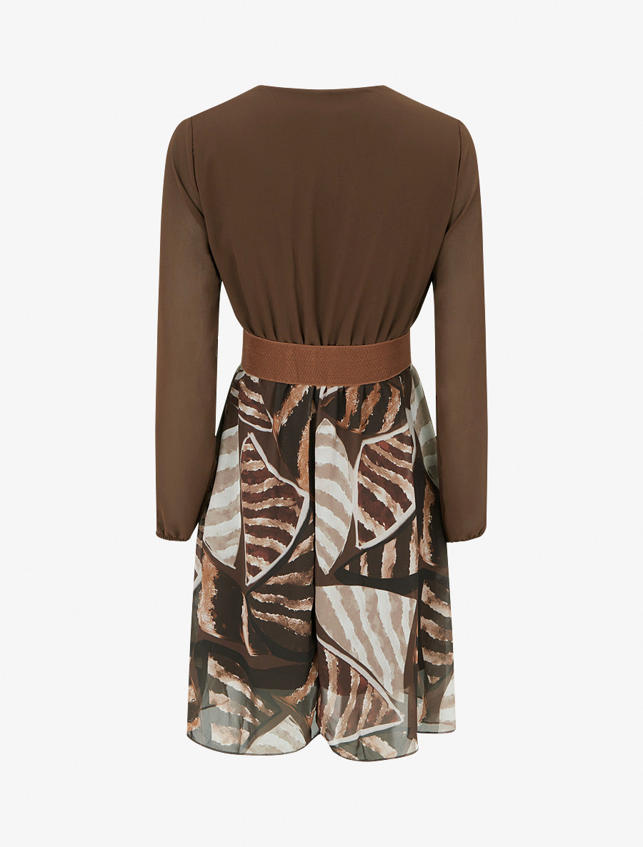Robe évasée à imprimé feuilles abstraites - Marron - 2