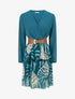 Robe évasée à imprimé feuilles abstraites - Bleu canard - 1