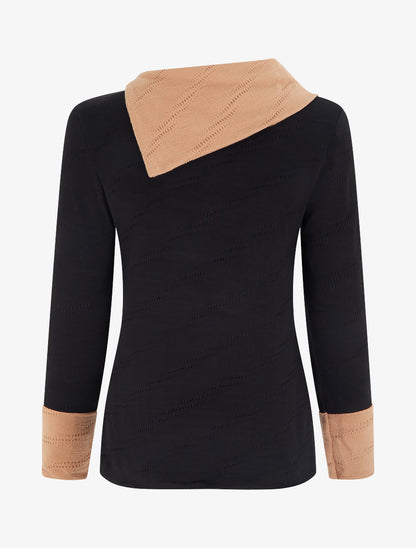 Pull texturé à col fantaisie boutonné - Noir - 2