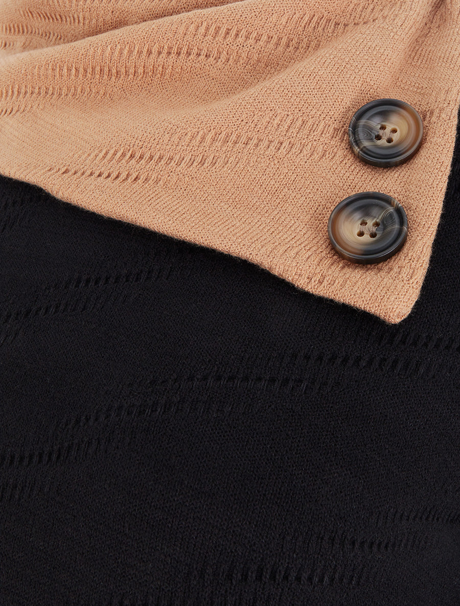 Pull texturé à col fantaisie boutonné - Noir - 3