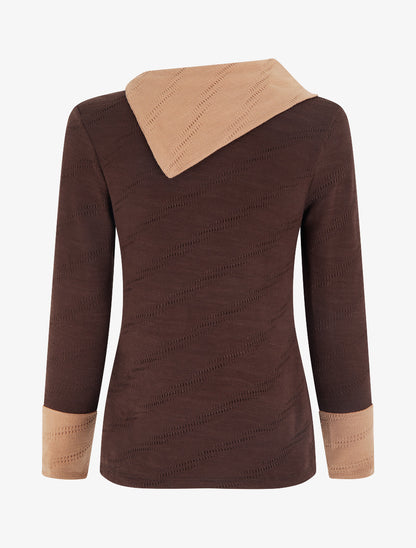 Pull texturé à col fantaisie boutonné - Marron - 2