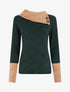 Pull texturé à col fantaisie boutonné - Vert foncé - 1