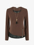 Pull fin à bords en dentelle et zip décoratif - Marron - 1