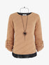 Pull texturé à col rond et doublure apparente - Camel - 1
