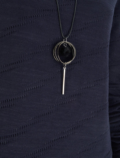Pull texturé à col rond et doublure apparente - Marine - 3