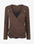 Pull fin uni à boutons décoratifs - Marron - 1