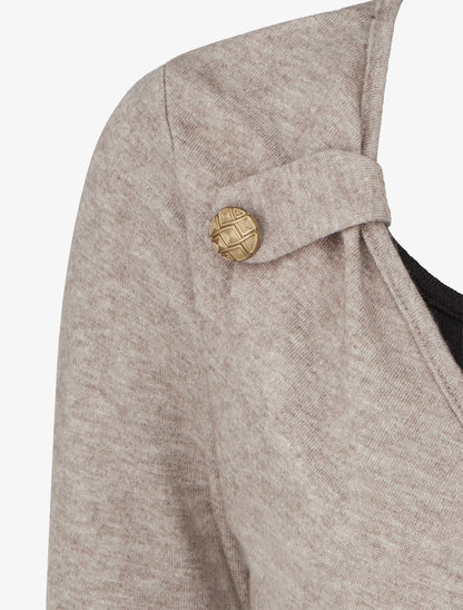 Pull fin uni à boutons décoratifs - Taupe - 3