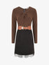 Robe droite en maille et suédine à bords en dentelle - Marron/noir - 1
