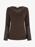 Pull droit à col et manches en dentelle - Marron - 1