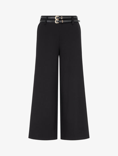 Pantalon ample taille haute à double ceintures - Noir - 1