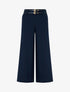 Pantalon ample taille haute à double ceintures - Marine - 1