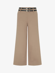 Pantalon ample taille haute à double ceintures - Camel - 1