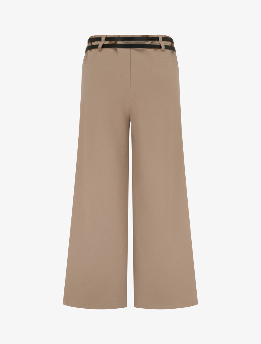 Pantalon ample taille haute à double ceintures - Camel - 2
