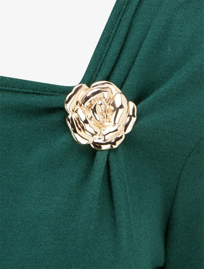Robe bimatière coupe droite - Vert foncé - 3