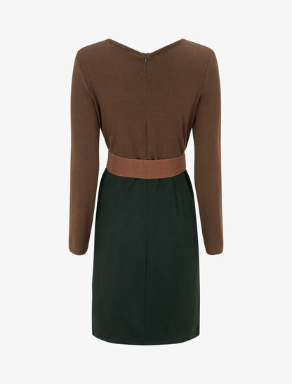 Robe bimatière coupe droite - Marron - 2