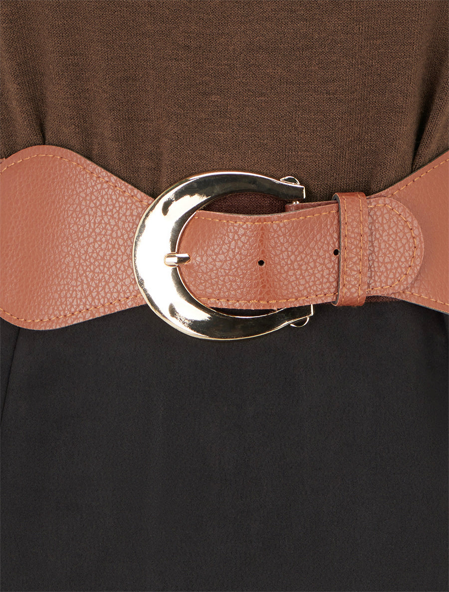 Robe bimatière coupe droite - Marron - 3