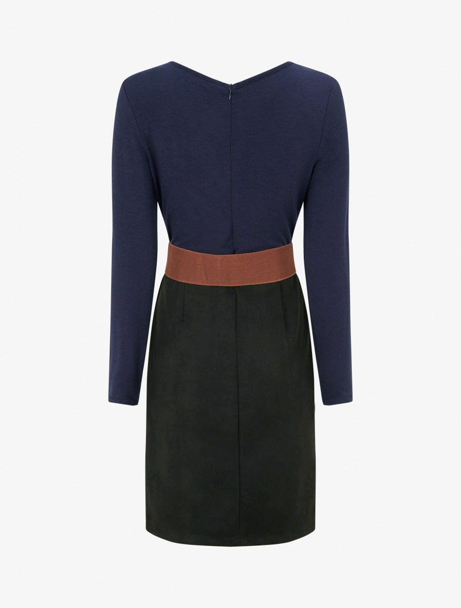 Robe bimatière coupe droite - Marine - 2