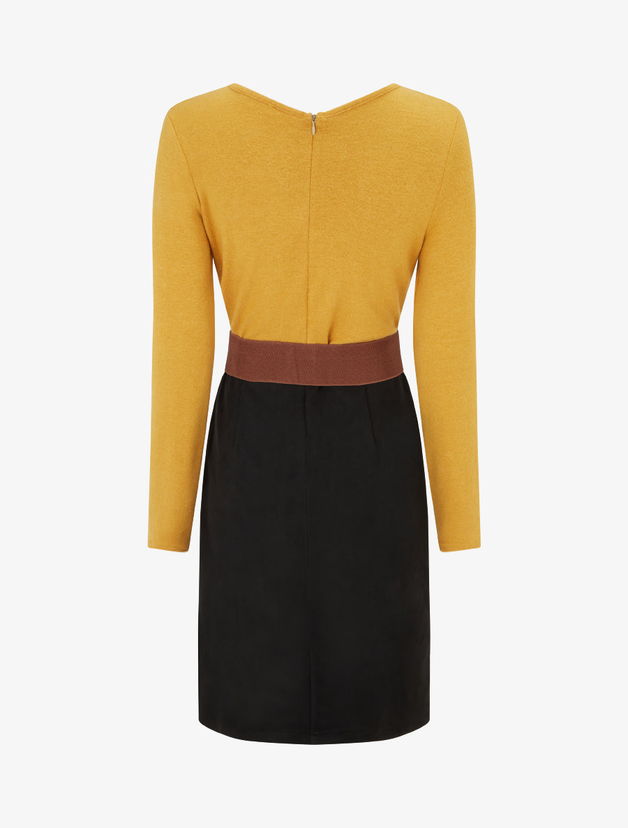 Robe bimatière coupe droite - Moutarde - 2
