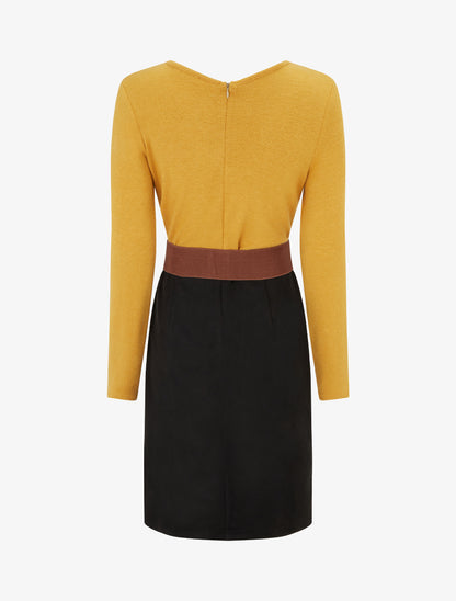 Robe bimatière coupe droite - Moutarde - 2