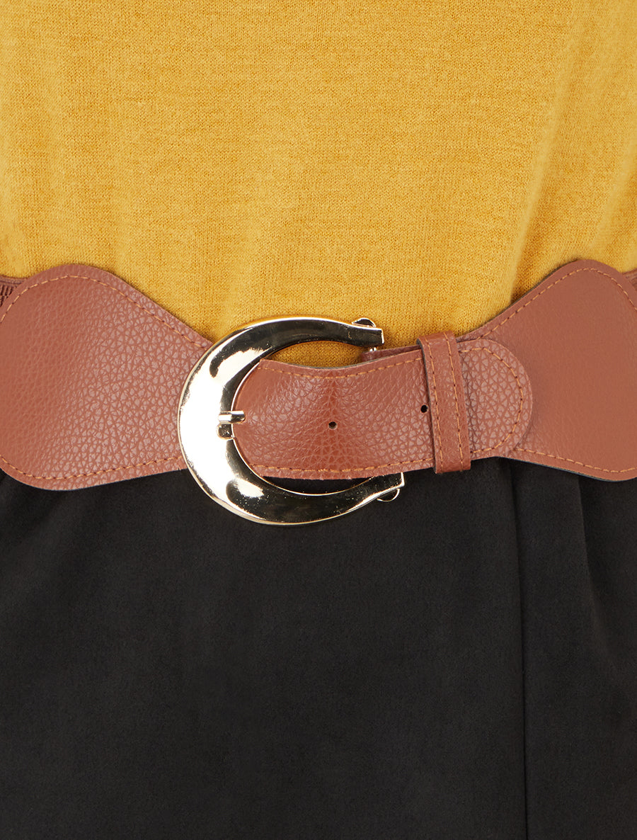 Robe bimatière coupe droite - Moutarde - 3