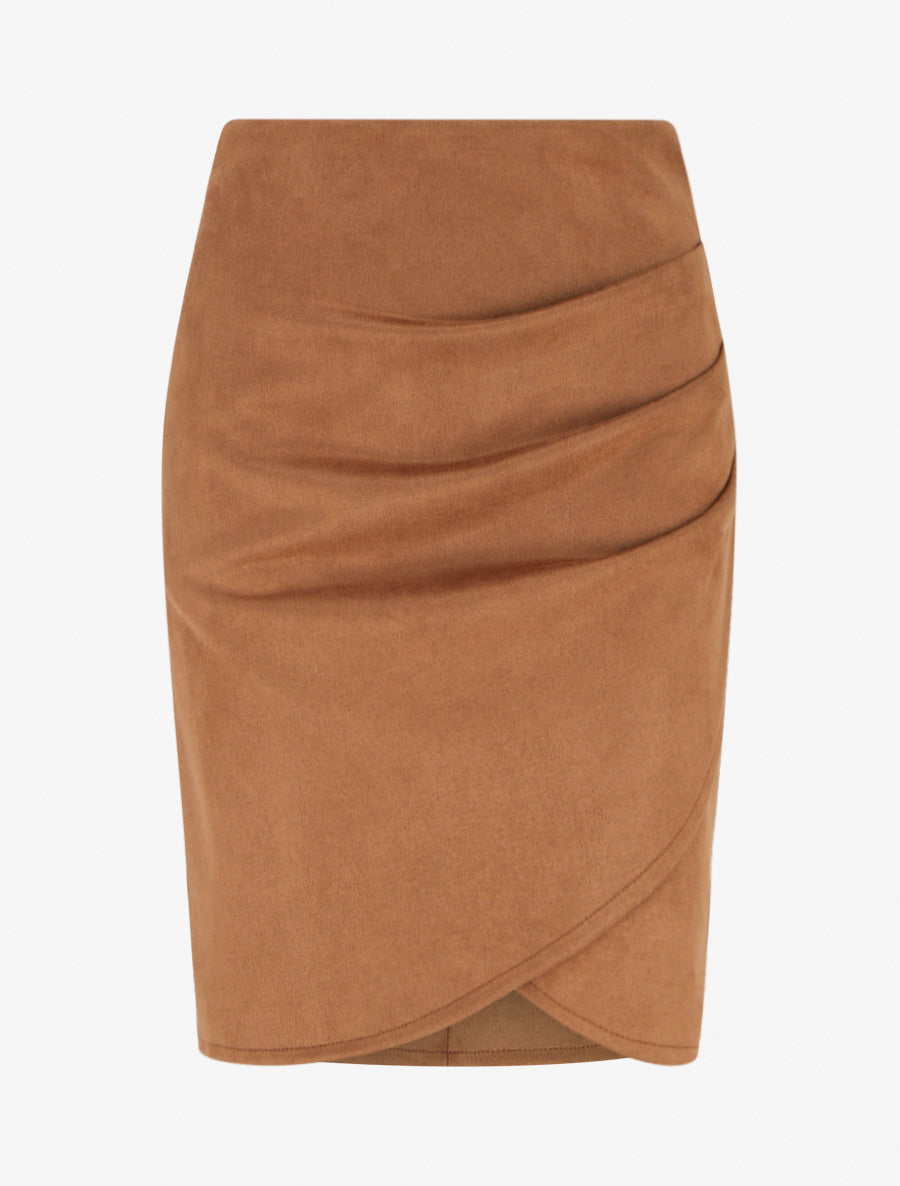 Jupe style portefeuille en suédine - Camel - 1