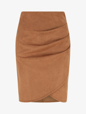 Jupe style portefeuille en suédine - Camel - 1
