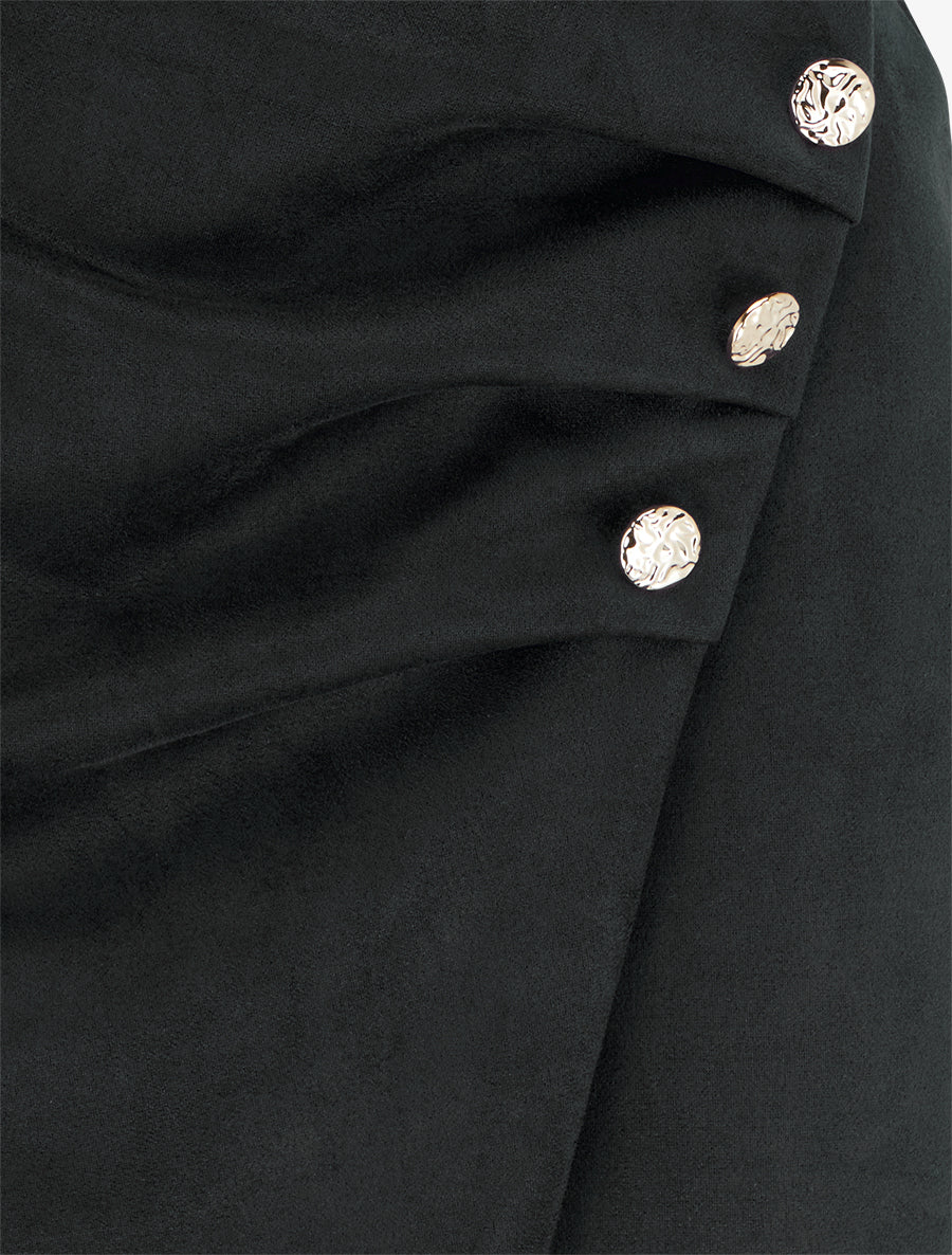Jupe style portefeuille en suédine à boutons - Noir - 3