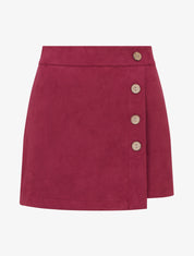 Jupe-short en suédine style portefeuille - Lie de vin - 1