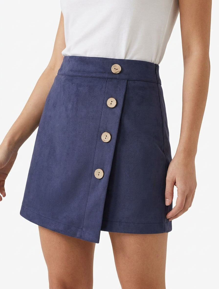 Portefeuille-stijl suèdine skort - Marine