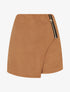 Jupe-short en suédine style portefeuille à zip - Camel - 1