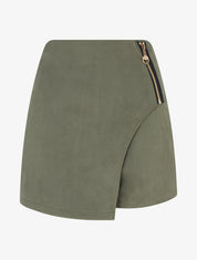 Jupe-short en suédine style portefeuille à zip - Kaki - 1