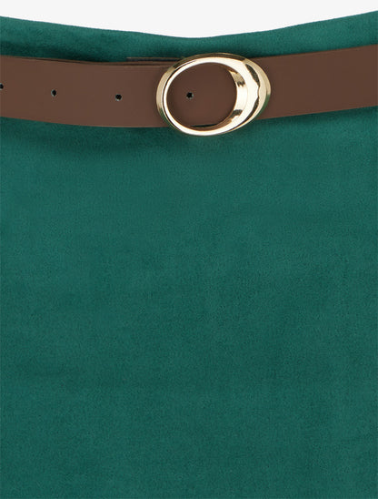 Jupe-short portefeuille en suédine à ceinture - Vert foncé - 3