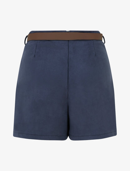 Jupe-short portefeuille en suédine à ceinture - Marine - 2