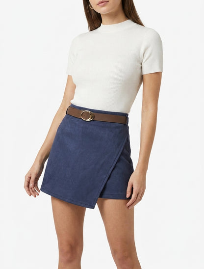 Portefeuille rok-short van suèdine met riem - Marine