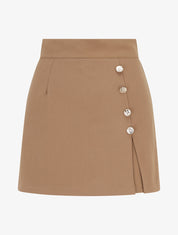 Jupe-short fendue à boutons décoratifs - Camel - 1