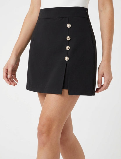 Jupe-short fendue à boutons décoratifs - Noir