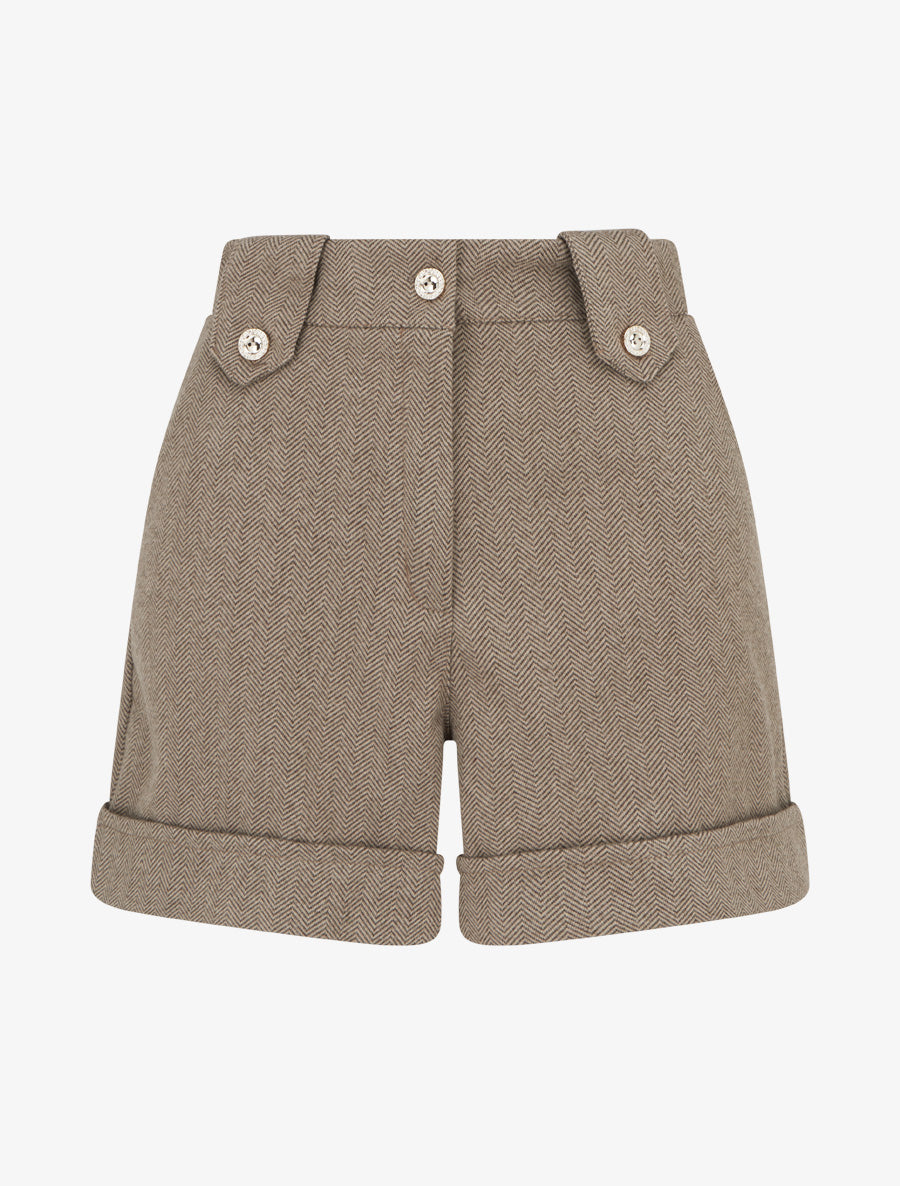 Short droit à ourlet et boutons décoratifs - Beige - 1