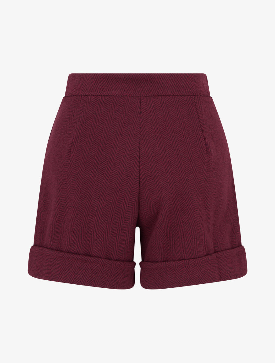 Short droit à ourlet et boutons décoratifs - Lie de vin - 2