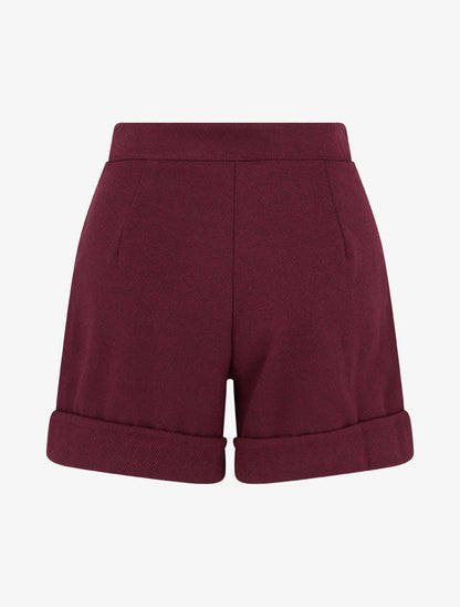 Short droit à ourlet et boutons décoratifs - Lie de vin - 2