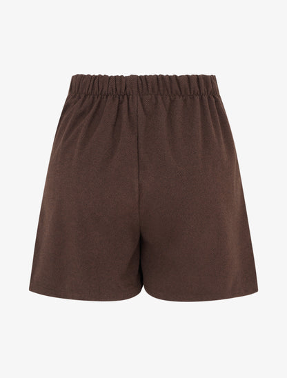 Short en feutrine à taille haute et boutons décoratifs - Marron - 2