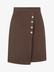 Jupe en suédine style portefeuille à boutons - Marron - 1