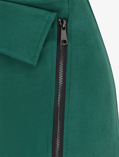 Jupe droite en suédine à zip et revers - Vert foncé - 3