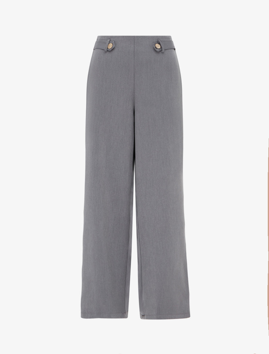 Pantalon ample taille haute à boutons décoratifs - Gris - 1