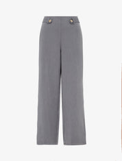 Pantalon ample taille haute à boutons décoratifs - Gris - 1