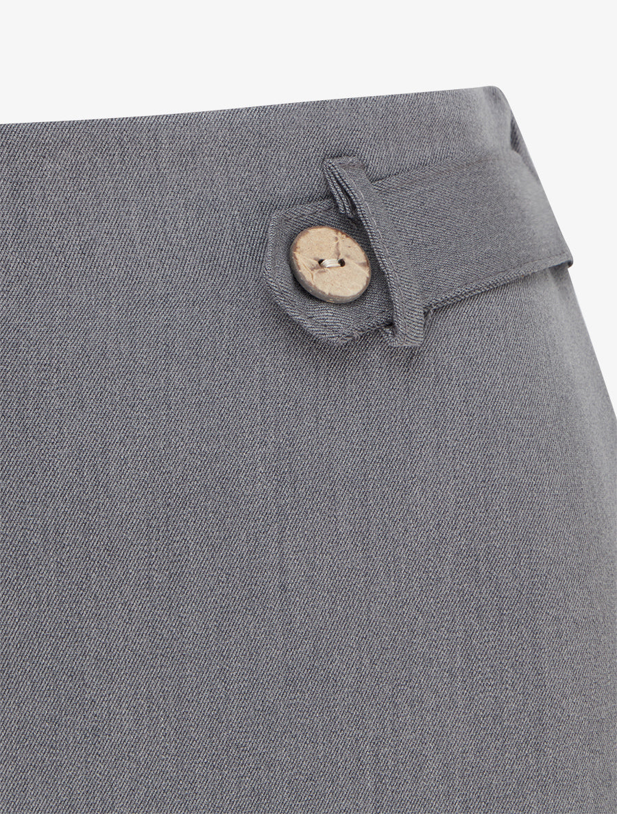 Pantalon ample taille haute à boutons décoratifs - Gris - 3
