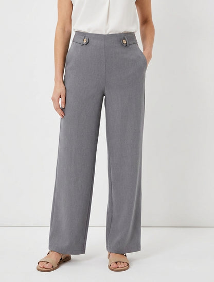 Pantalon ample taille haute à boutons décoratifs - Gris