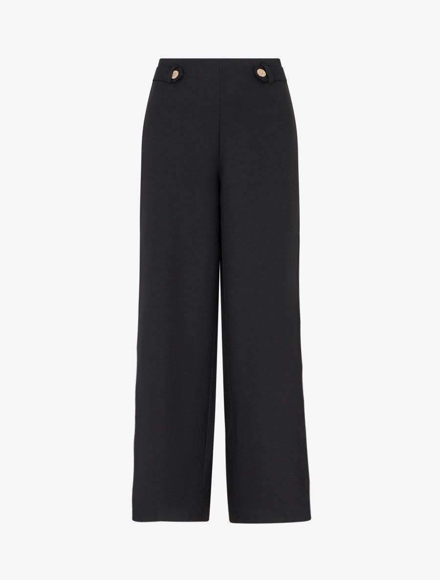 Pantalon ample taille haute à boutons décoratifs - Noir - 1