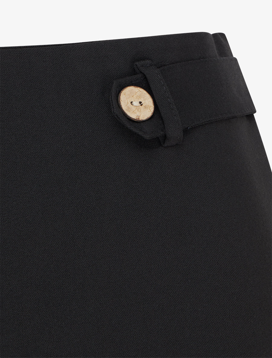 Pantalon ample taille haute à boutons décoratifs - Noir - 3