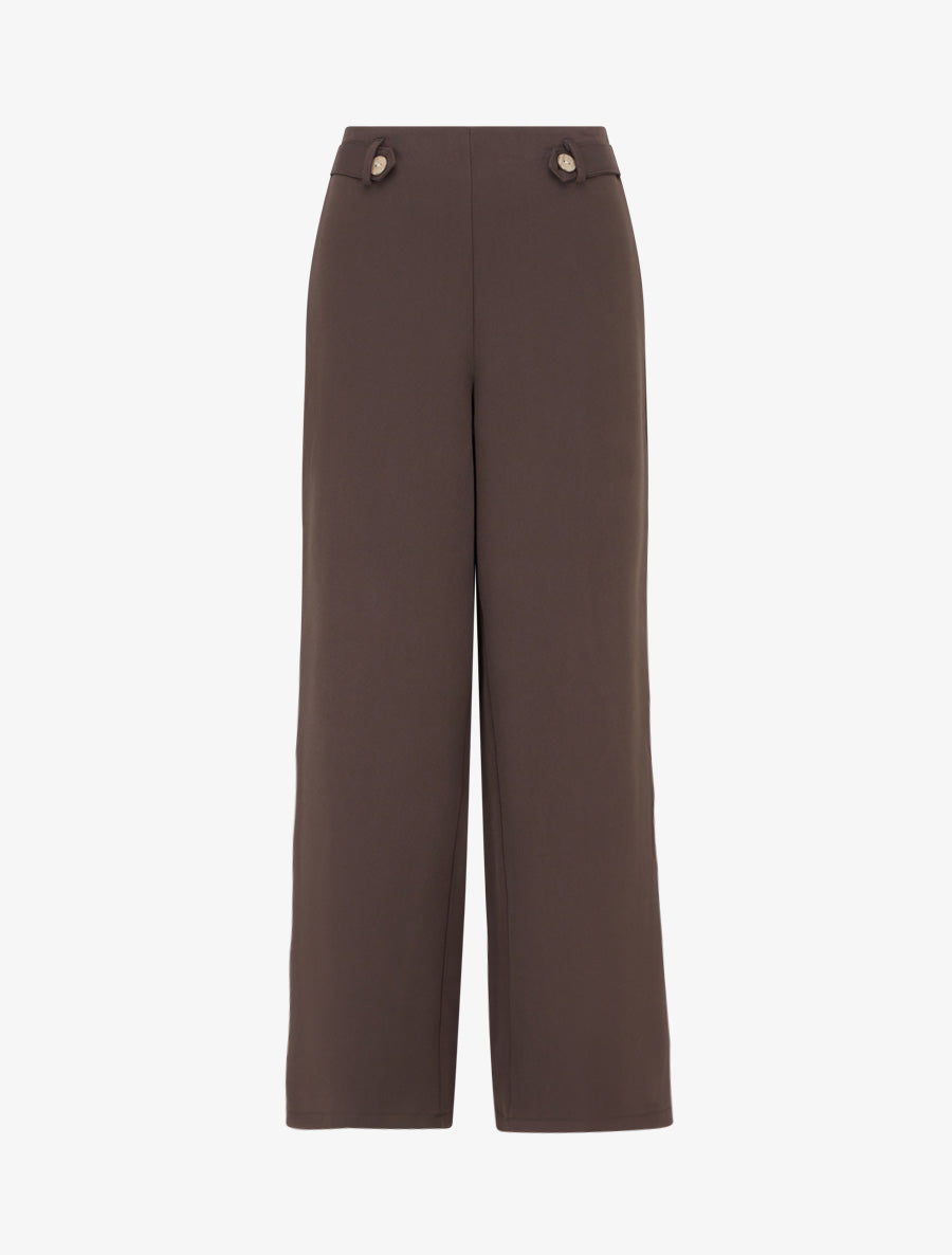 Pantalon ample taille haute à boutons décoratifs - Chocolat - 1