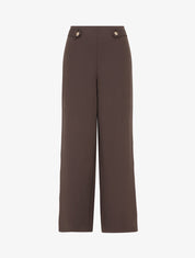 Pantalon ample taille haute à boutons décoratifs - Chocolat - 1